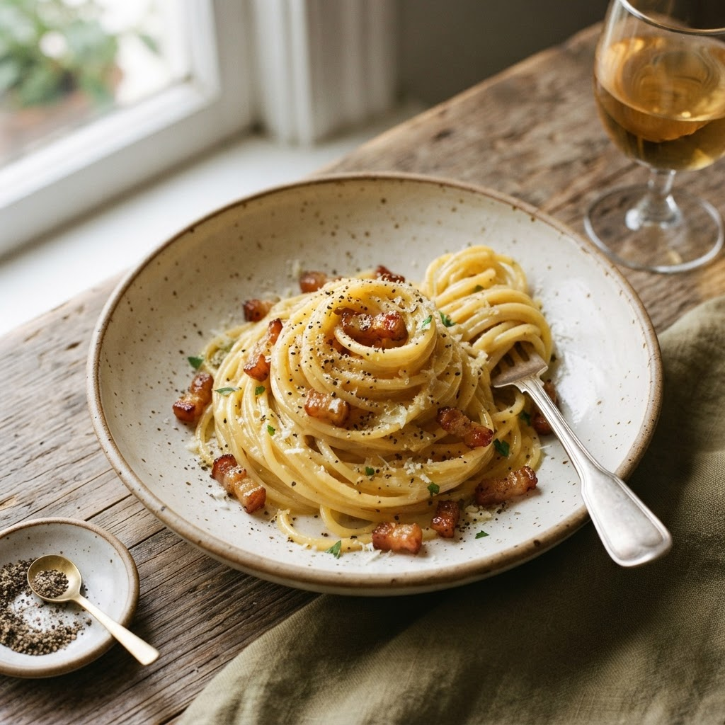 Spaghetti alla Carbonara with Guanciale and Pecorino