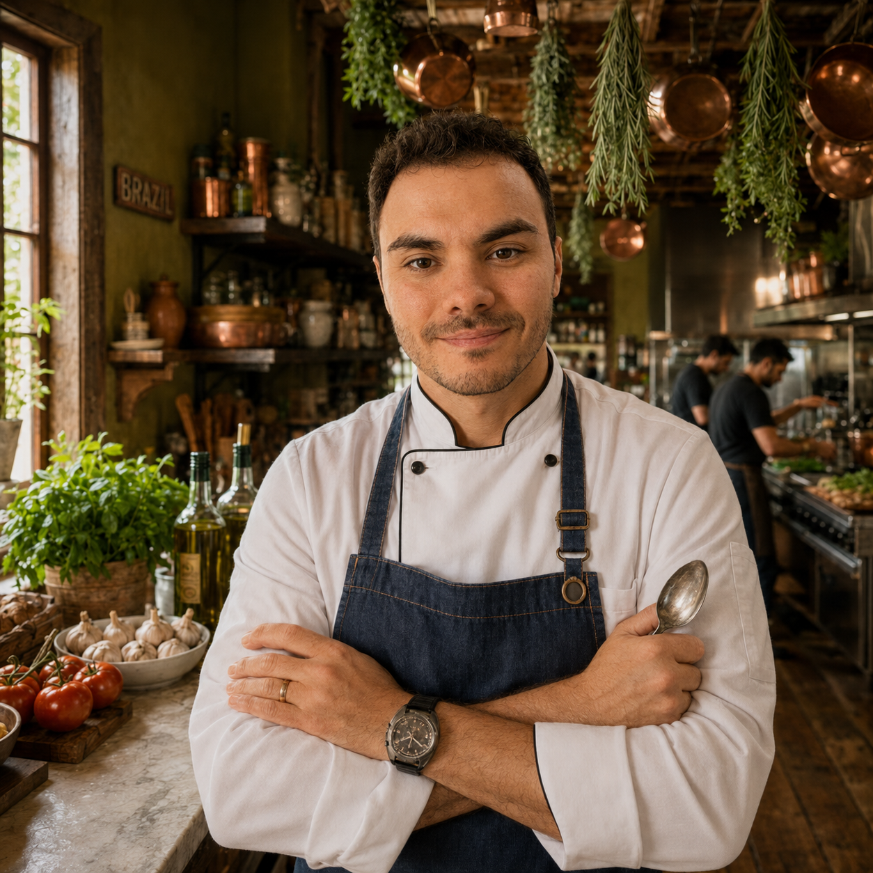 Portrait of Chef Vinicius Vieira in his kitchen