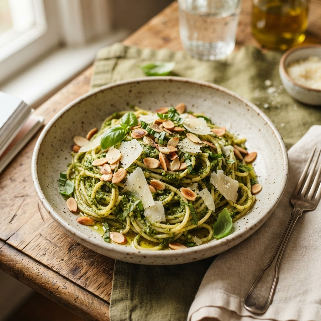 Spaghetti with Basil and Walnut Pesto Sauce
